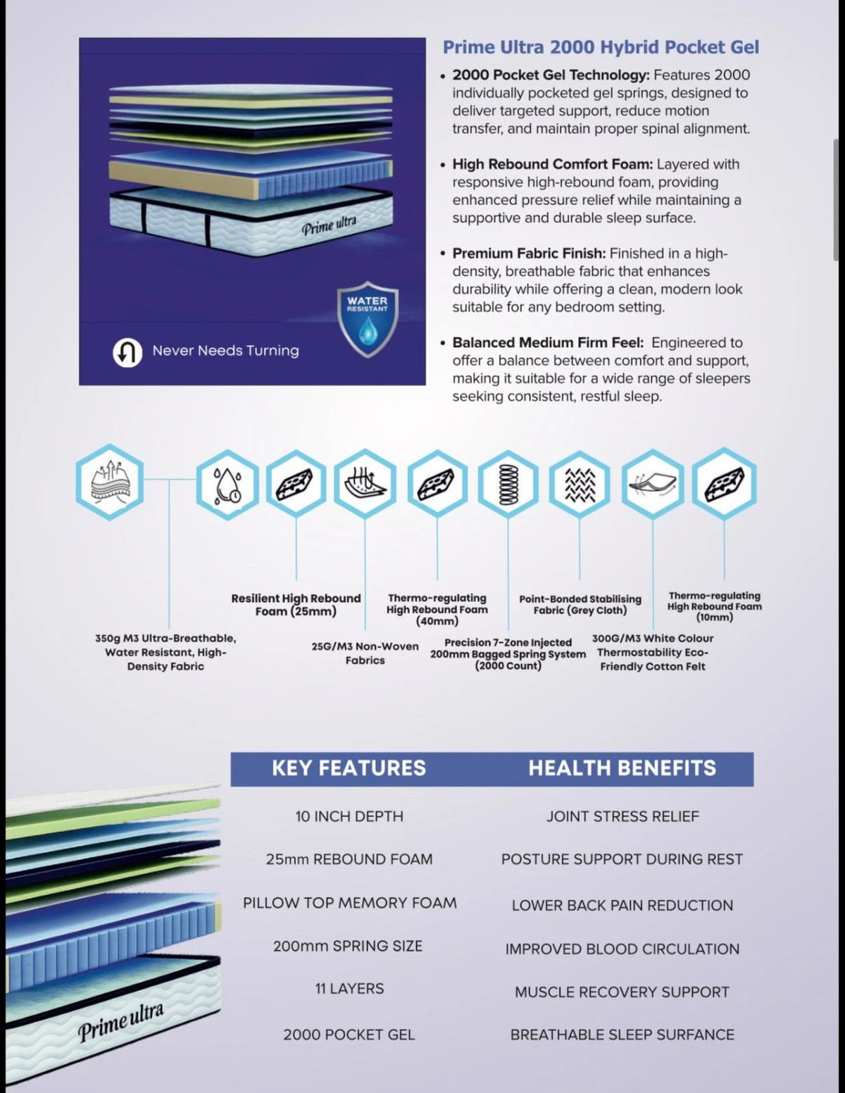 PRIME ULTRA 2000 POCKET GEL MATTRESS